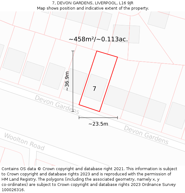 7, DEVON GARDENS, LIVERPOOL, L16 9JR: Plot and title map