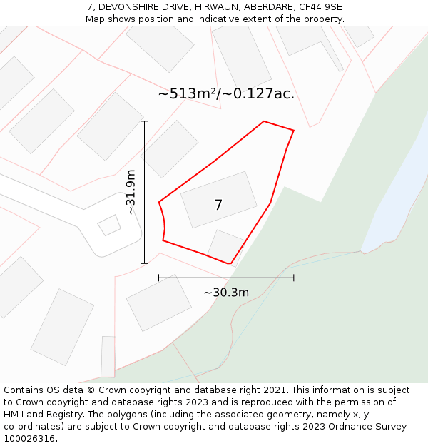 7, DEVONSHIRE DRIVE, HIRWAUN, ABERDARE, CF44 9SE: Plot and title map
