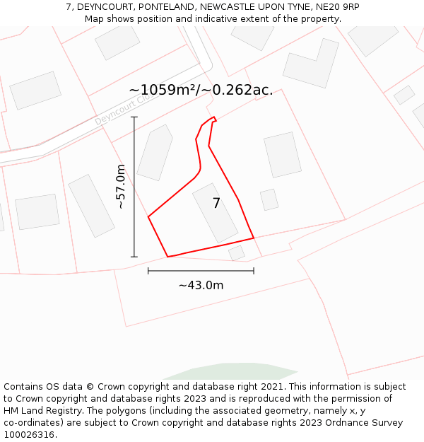 7, DEYNCOURT, PONTELAND, NEWCASTLE UPON TYNE, NE20 9RP: Plot and title map