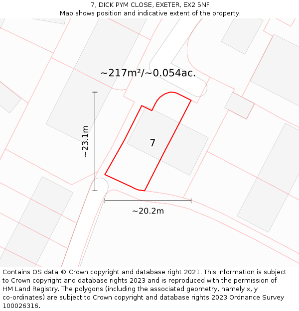 7, DICK PYM CLOSE, EXETER, EX2 5NF: Plot and title map