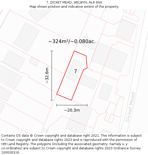 7, DICKET MEAD, WELWYN, AL6 9NX: Plot and title map