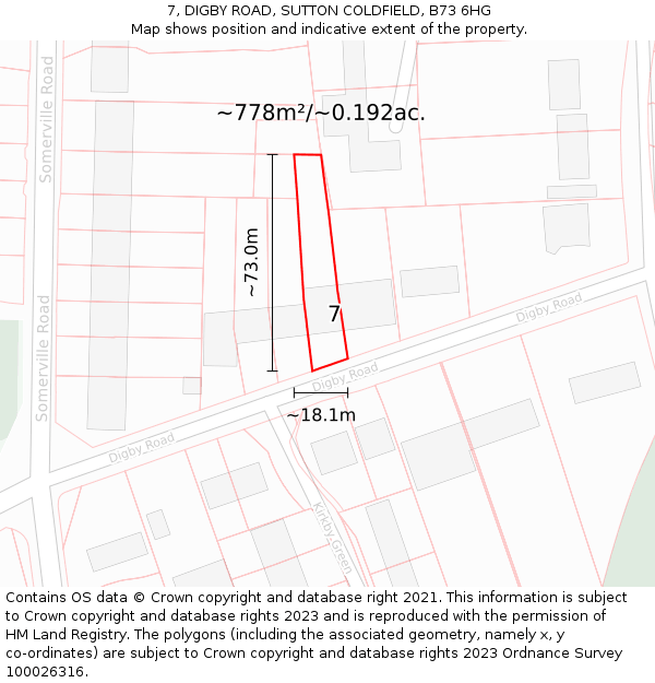 7, DIGBY ROAD, SUTTON COLDFIELD, B73 6HG: Plot and title map