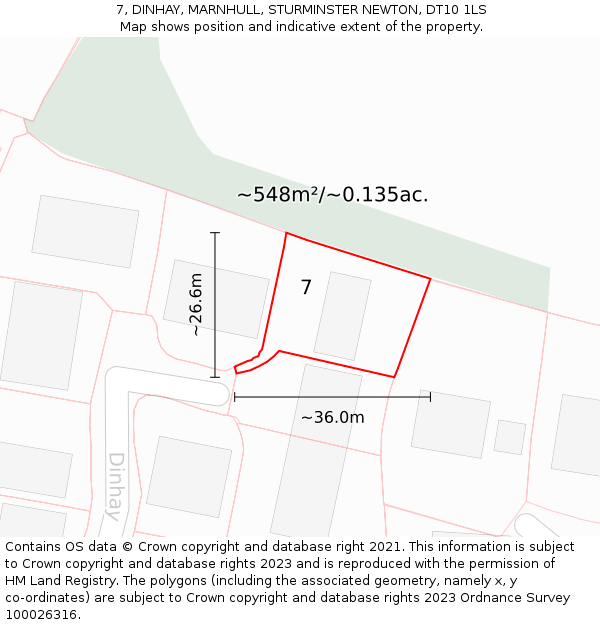 7, DINHAY, MARNHULL, STURMINSTER NEWTON, DT10 1LS: Plot and title map