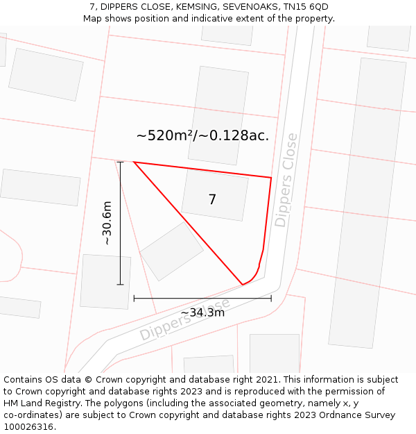 7, DIPPERS CLOSE, KEMSING, SEVENOAKS, TN15 6QD: Plot and title map