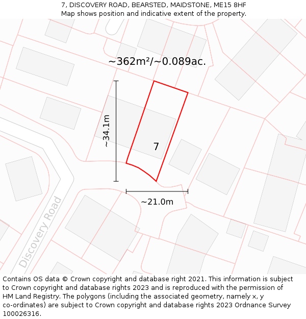 7, DISCOVERY ROAD, BEARSTED, MAIDSTONE, ME15 8HF: Plot and title map