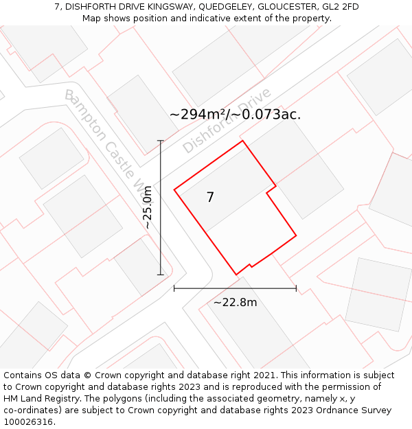 7, DISHFORTH DRIVE KINGSWAY, QUEDGELEY, GLOUCESTER, GL2 2FD: Plot and title map