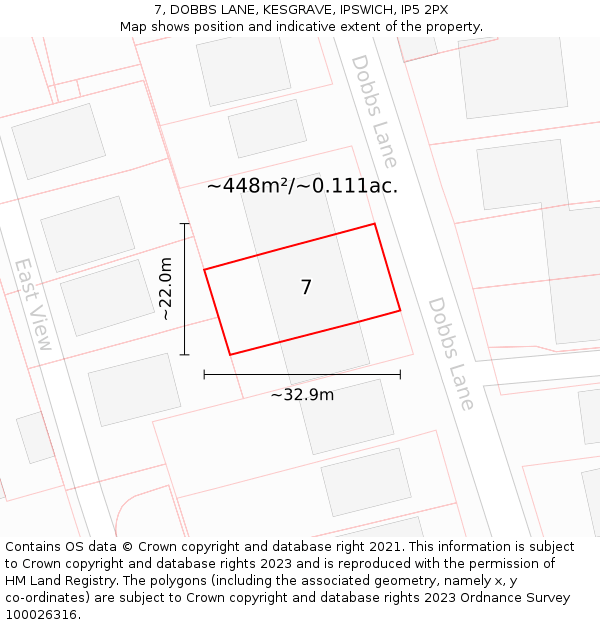 7, DOBBS LANE, KESGRAVE, IPSWICH, IP5 2PX: Plot and title map