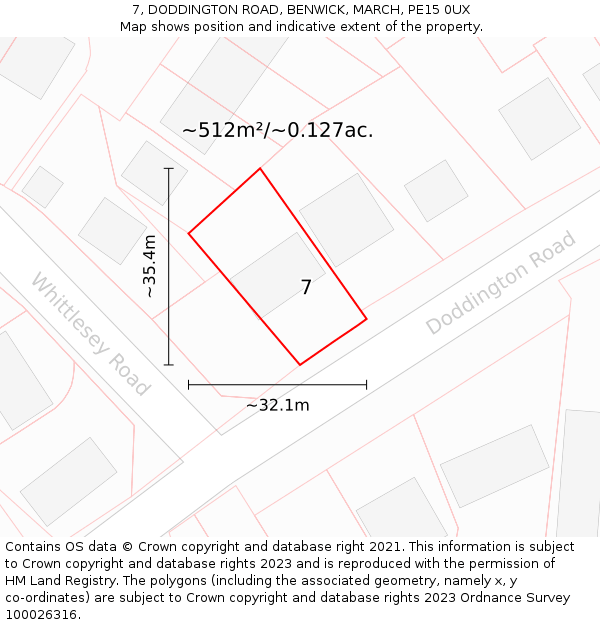 7, DODDINGTON ROAD, BENWICK, MARCH, PE15 0UX: Plot and title map