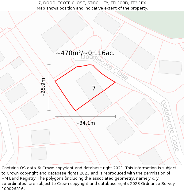 7, DODDLECOTE CLOSE, STIRCHLEY, TELFORD, TF3 1RX: Plot and title map