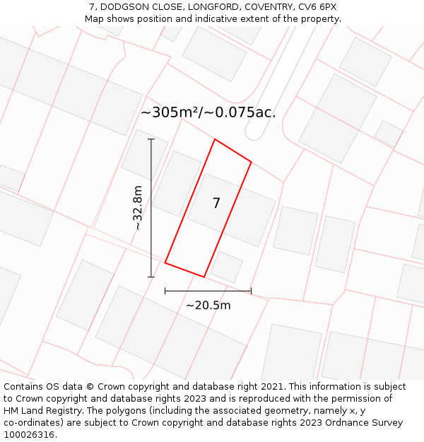 7, DODGSON CLOSE, LONGFORD, COVENTRY, CV6 6PX: Plot and title map