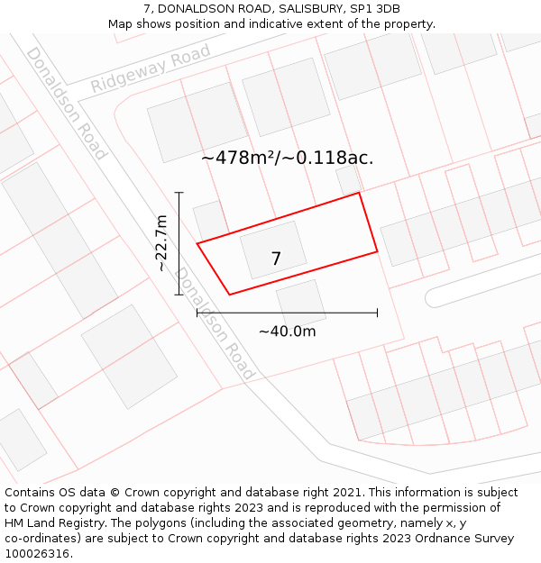 7, DONALDSON ROAD, SALISBURY, SP1 3DB: Plot and title map