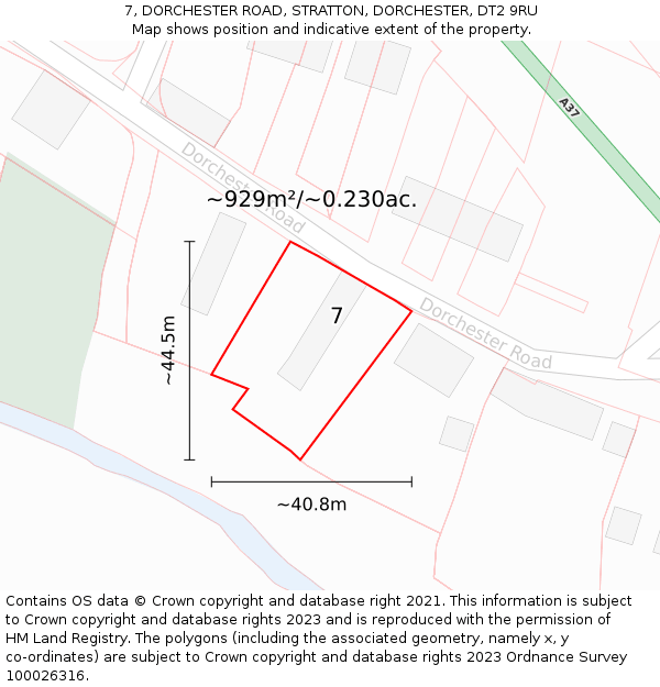 7, DORCHESTER ROAD, STRATTON, DORCHESTER, DT2 9RU: Plot and title map