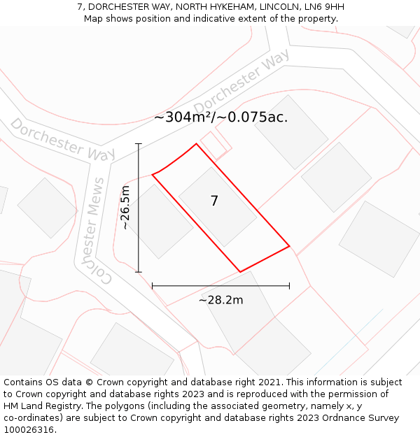 7, DORCHESTER WAY, NORTH HYKEHAM, LINCOLN, LN6 9HH: Plot and title map