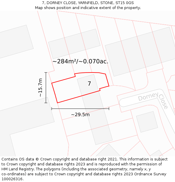 7, DORNEY CLOSE, YARNFIELD, STONE, ST15 0GS: Plot and title map