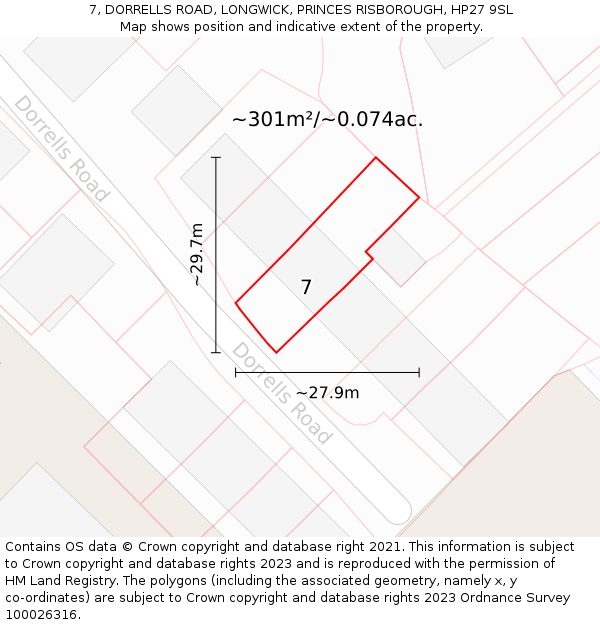 7, DORRELLS ROAD, LONGWICK, PRINCES RISBOROUGH, HP27 9SL: Plot and title map