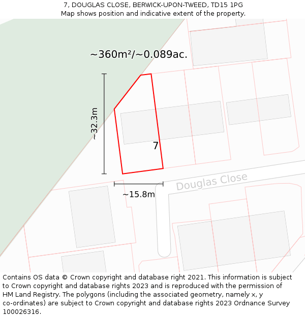 7, DOUGLAS CLOSE, BERWICK-UPON-TWEED, TD15 1PG: Plot and title map