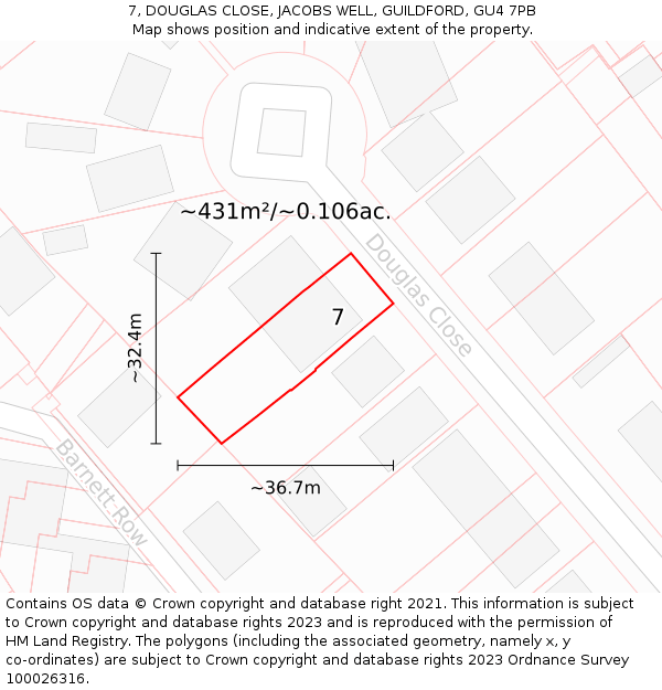 7, DOUGLAS CLOSE, JACOBS WELL, GUILDFORD, GU4 7PB: Plot and title map
