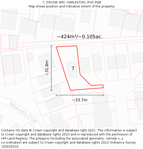 7, DOUNE WAY, HARLESTON, IP20 9QB: Plot and title map