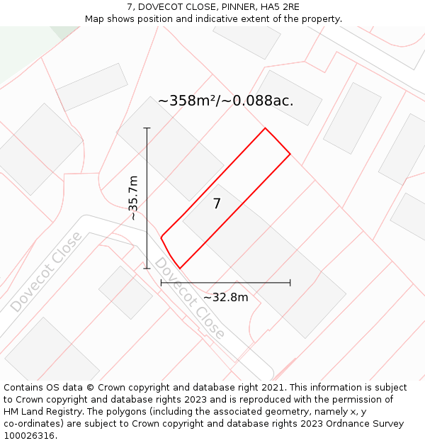 7, DOVECOT CLOSE, PINNER, HA5 2RE: Plot and title map