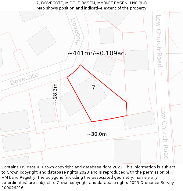 7, DOVECOTE, MIDDLE RASEN, MARKET RASEN, LN8 3UD: Plot and title map