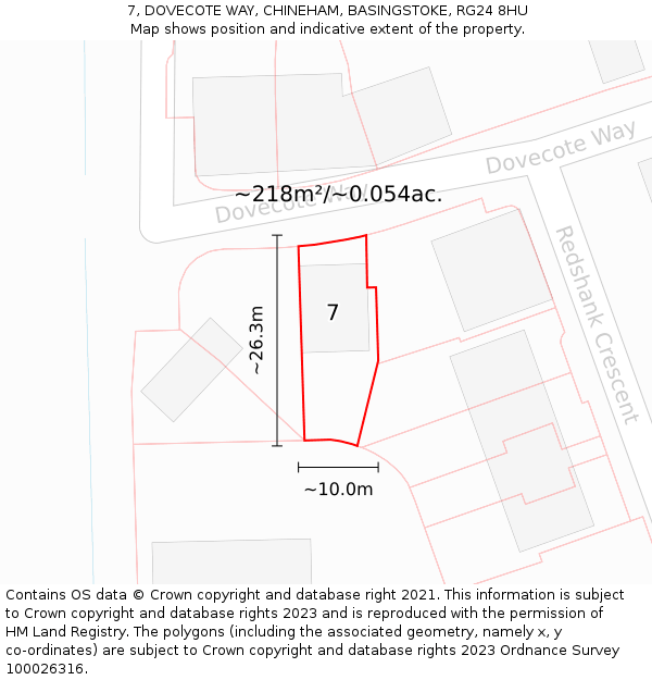 7, DOVECOTE WAY, CHINEHAM, BASINGSTOKE, RG24 8HU: Plot and title map
