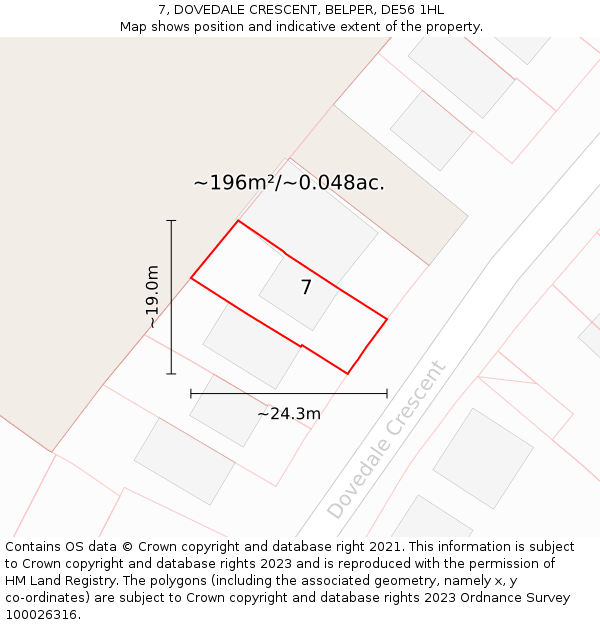 7, DOVEDALE CRESCENT, BELPER, DE56 1HL: Plot and title map