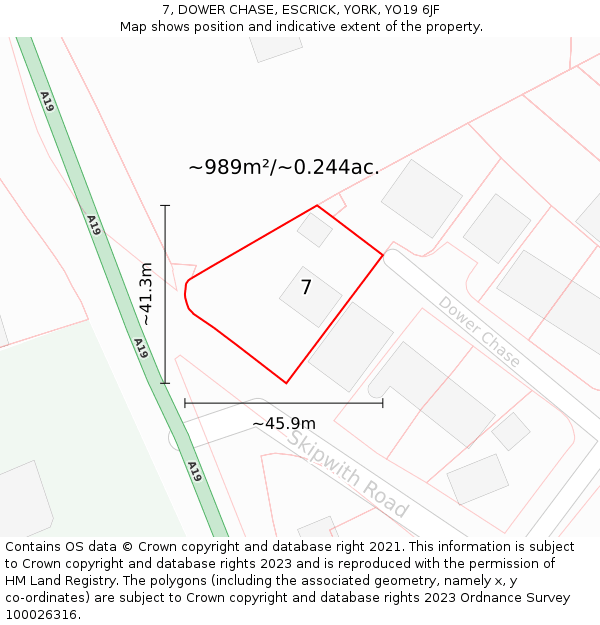 7, DOWER CHASE, ESCRICK, YORK, YO19 6JF: Plot and title map