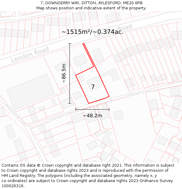 7, DOWNDERRY WAY, DITTON, AYLESFORD, ME20 6PB: Plot and title map