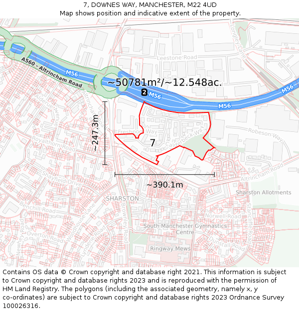 7, DOWNES WAY, MANCHESTER, M22 4UD: Plot and title map