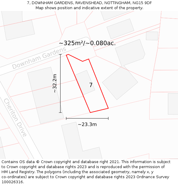 7, DOWNHAM GARDENS, RAVENSHEAD, NOTTINGHAM, NG15 9DF: Plot and title map