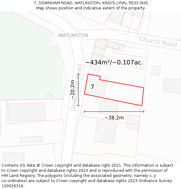 7, DOWNHAM ROAD, WATLINGTON, KING'S LYNN, PE33 0HS: Plot and title map