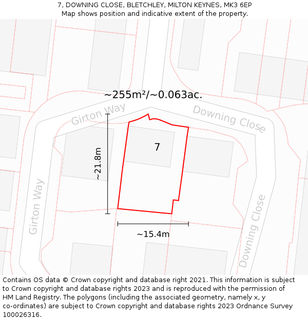 7, DOWNING CLOSE, BLETCHLEY, MILTON KEYNES, MK3 6EP: Plot and title map