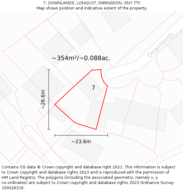 7, DOWNLANDS, LONGCOT, FARINGDON, SN7 7TY: Plot and title map