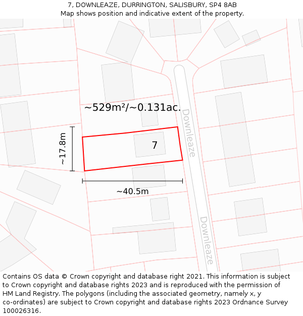 7, DOWNLEAZE, DURRINGTON, SALISBURY, SP4 8AB: Plot and title map