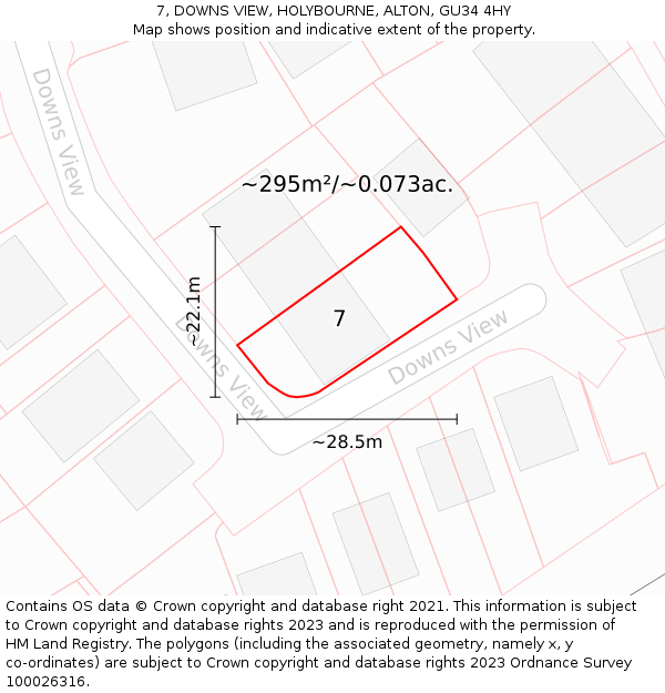 7, DOWNS VIEW, HOLYBOURNE, ALTON, GU34 4HY: Plot and title map