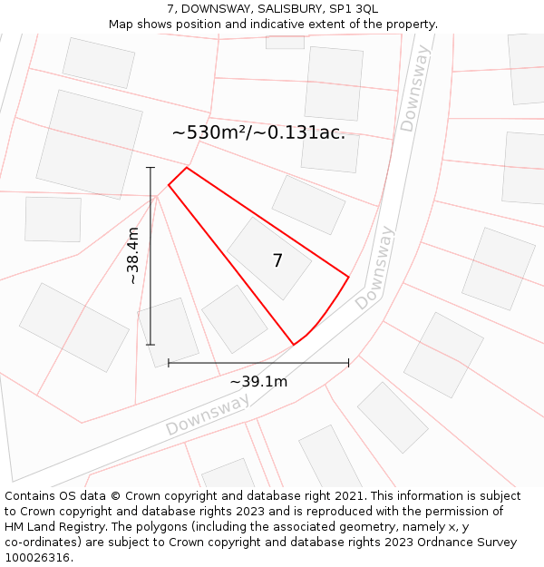 7, DOWNSWAY, SALISBURY, SP1 3QL: Plot and title map