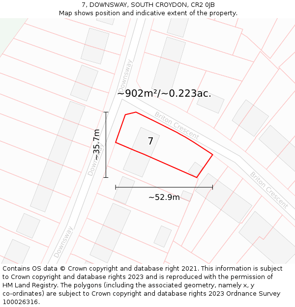 7, DOWNSWAY, SOUTH CROYDON, CR2 0JB: Plot and title map