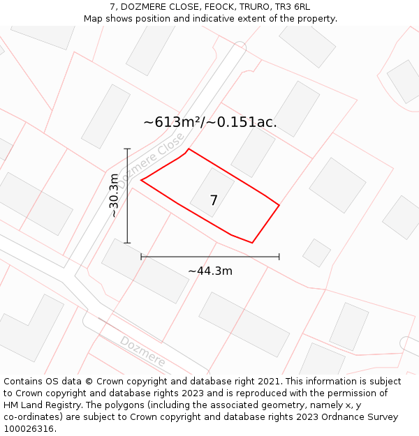 7, DOZMERE CLOSE, FEOCK, TRURO, TR3 6RL: Plot and title map