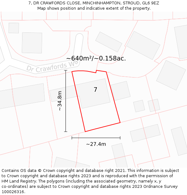 7, DR CRAWFORDS CLOSE, MINCHINHAMPTON, STROUD, GL6 9EZ: Plot and title map