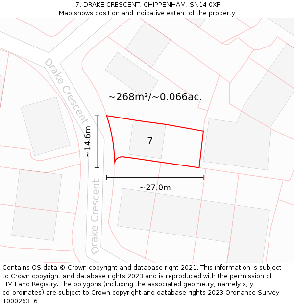7, DRAKE CRESCENT, CHIPPENHAM, SN14 0XF: Plot and title map
