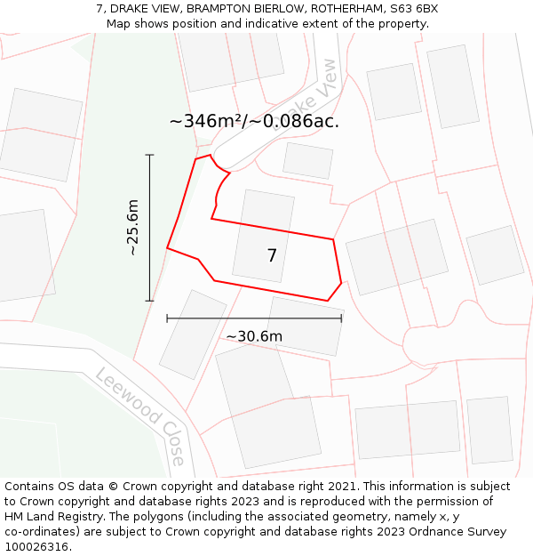 7, DRAKE VIEW, BRAMPTON BIERLOW, ROTHERHAM, S63 6BX: Plot and title map