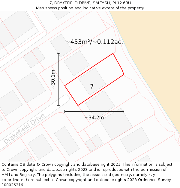 7, DRAKEFIELD DRIVE, SALTASH, PL12 6BU: Plot and title map