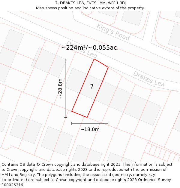 7, DRAKES LEA, EVESHAM, WR11 3BJ: Plot and title map