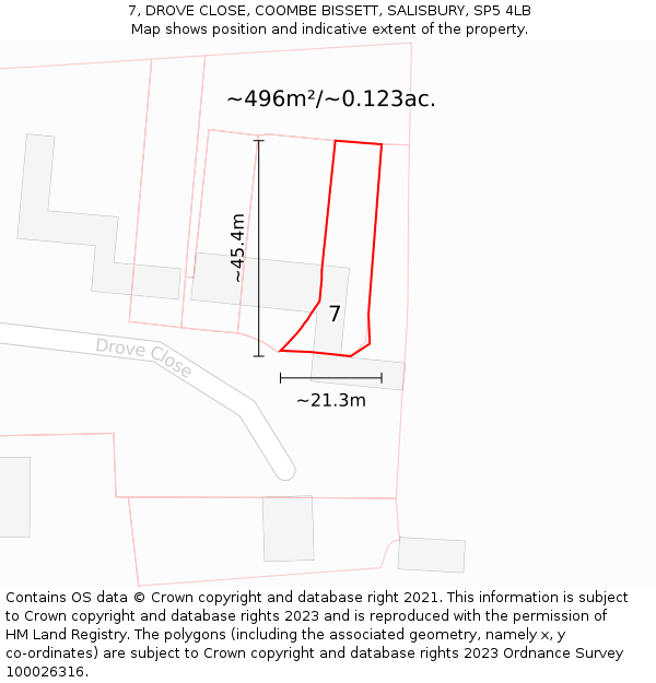 7, DROVE CLOSE, COOMBE BISSETT, SALISBURY, SP5 4LB: Plot and title map