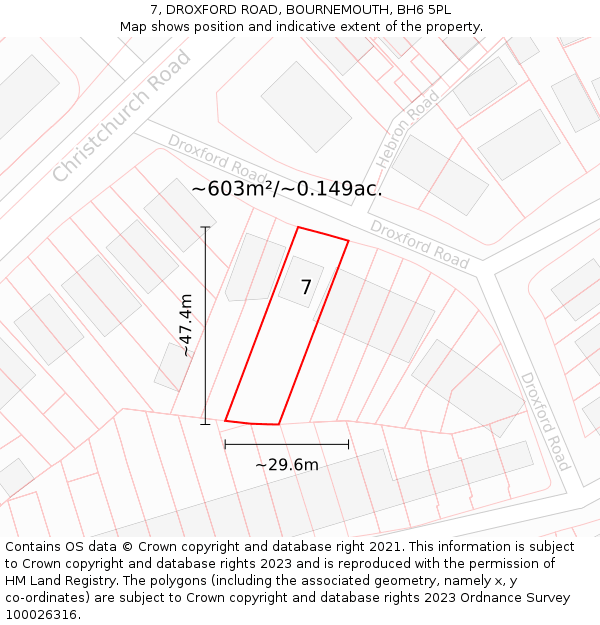 7, DROXFORD ROAD, BOURNEMOUTH, BH6 5PL: Plot and title map