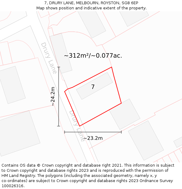 7, DRURY LANE, MELBOURN, ROYSTON, SG8 6EP: Plot and title map
