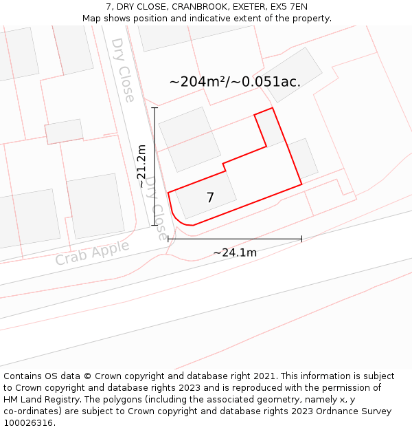 7, DRY CLOSE, CRANBROOK, EXETER, EX5 7EN: Plot and title map