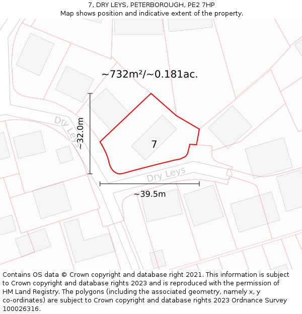 7, DRY LEYS, PETERBOROUGH, PE2 7HP: Plot and title map