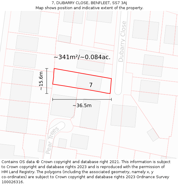 7, DUBARRY CLOSE, BENFLEET, SS7 3AJ: Plot and title map