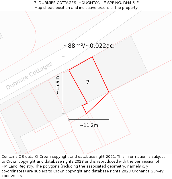 7, DUBMIRE COTTAGES, HOUGHTON LE SPRING, DH4 6LF: Plot and title map